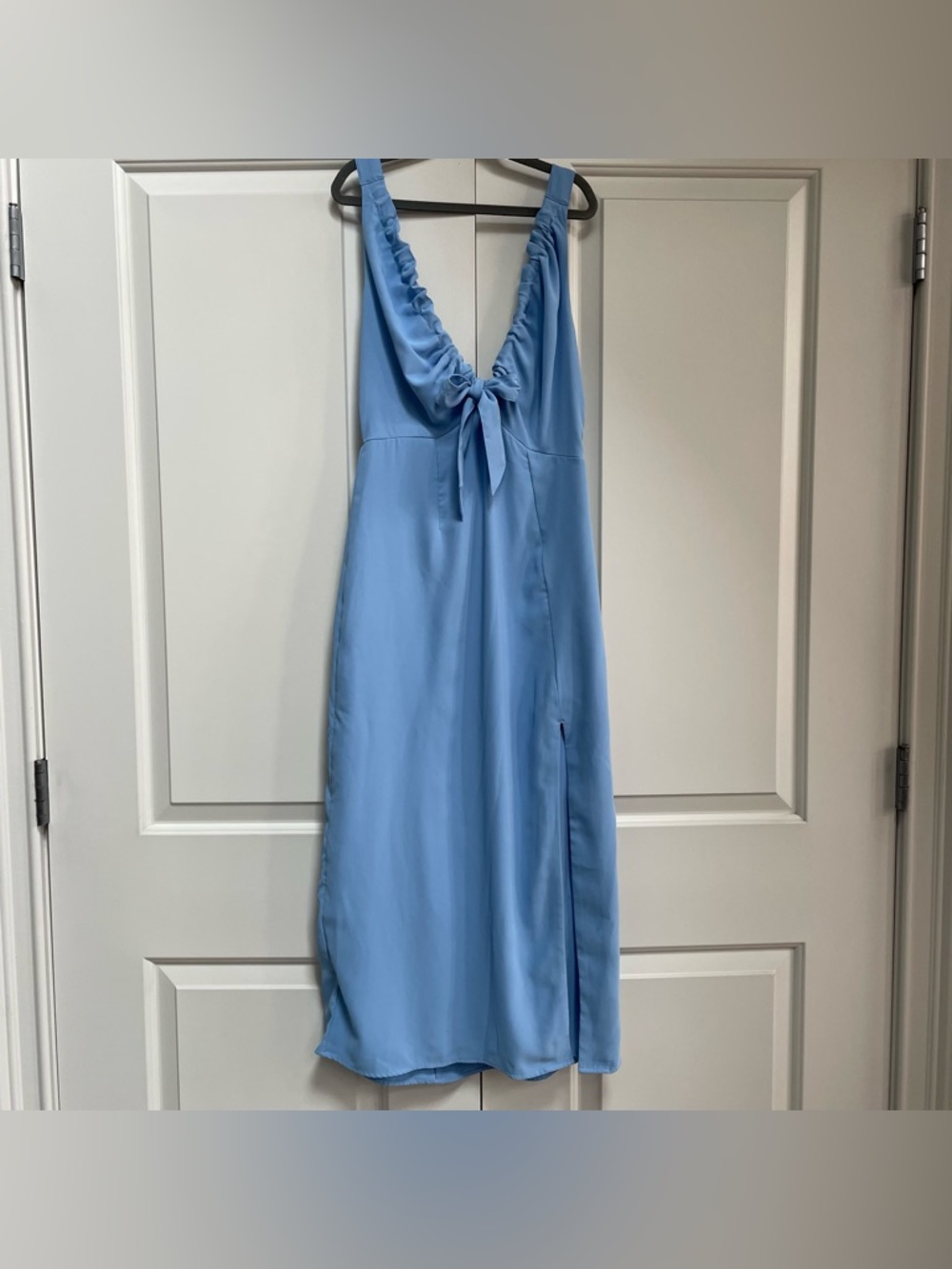 Abercrombie & Fitch Lt. Blue V Neck Ribbon Tie Midi Adjustable Strap Slip Dress